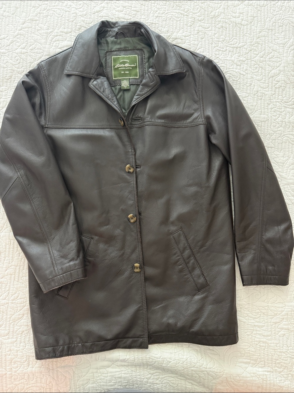 Eddie Bauer Dark Brown Leather Trench Coat